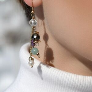 NEW HEALING PEARLS CRYSTALS Gold and Multicolor Dangle Earrings